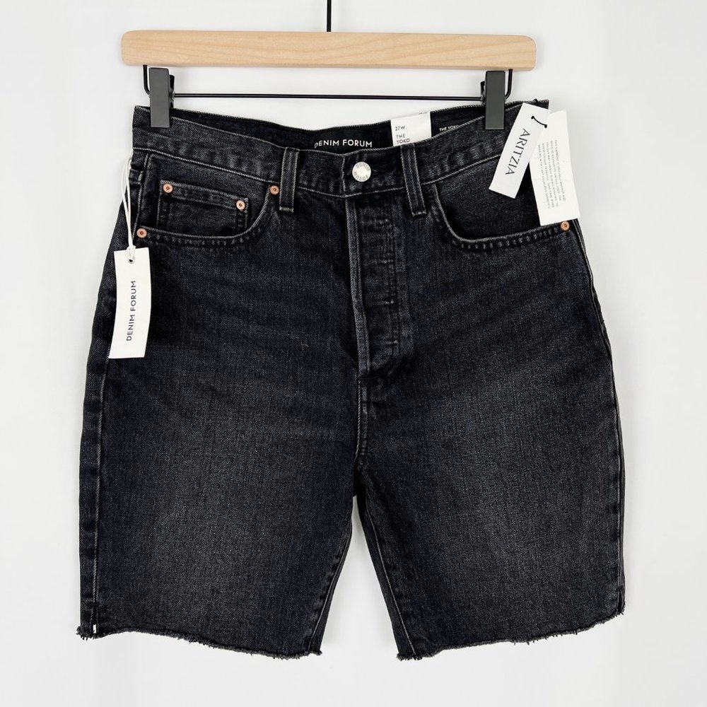 New Aritzia Denim Forum The Yoko Mid Thigh Shorts High-Waisted Long Jean Cut-Off - Picture 5 of 11